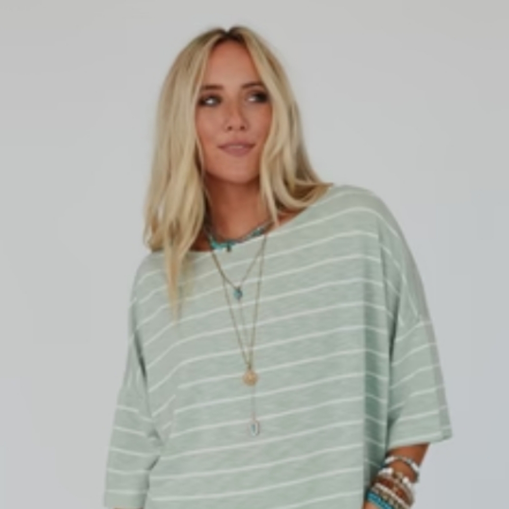 NWT Three Bird Nest Dreamy Daze Striped Sage Green Women's Top - Picture 8 of 16